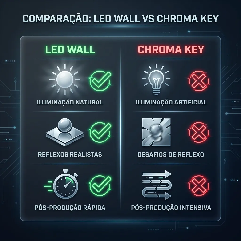 Infográfico Comparativo: LED Wall vs Chroma Key