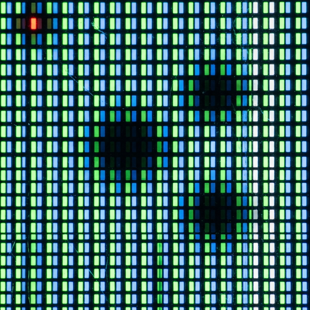 Close-up de painel LED com dead pixels